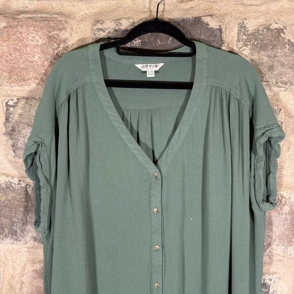 Orvis Short‎ Sleeveless Blouse Women's XL Rayon Crepe V-Neck Button Front Green - Picture 3 of 12